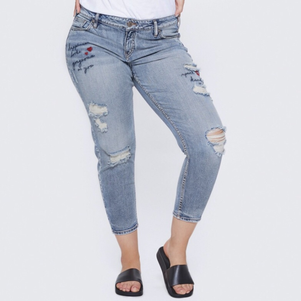 Plus Size Silver Jeans Elyse Slim Crop Happiness Jeans